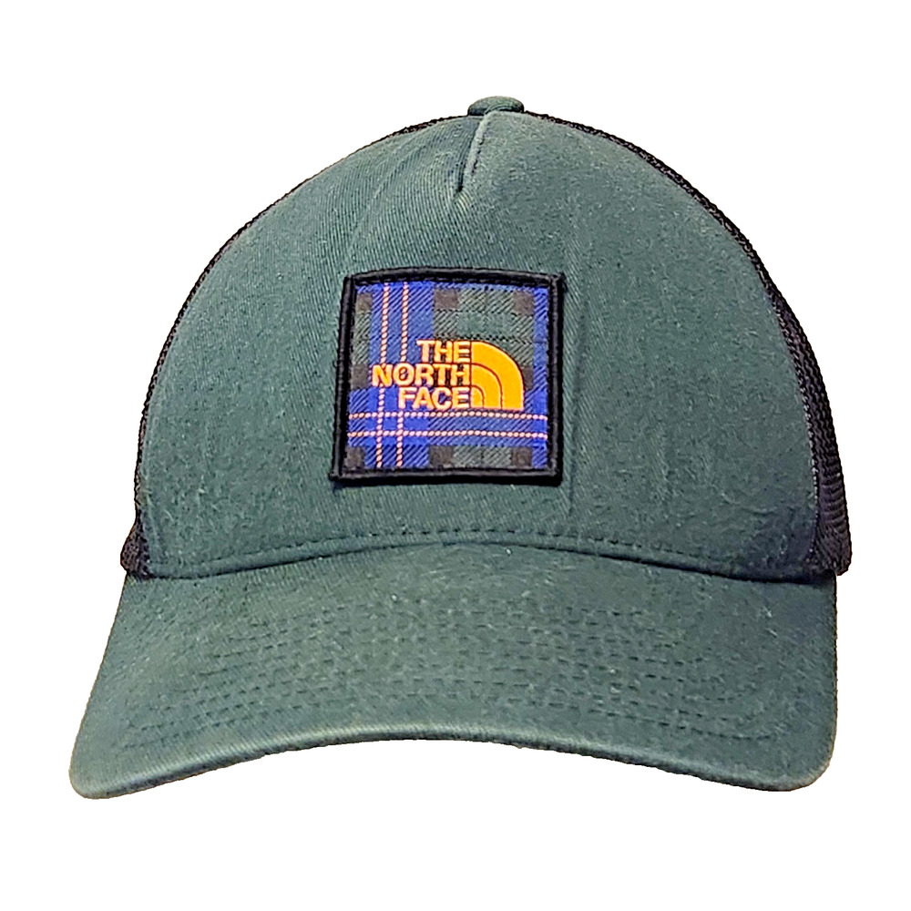 THE NORTH FACE Salty Dog Flex-Fit Trucker Hat Ponderosa Green Plaid Logo OSFM
